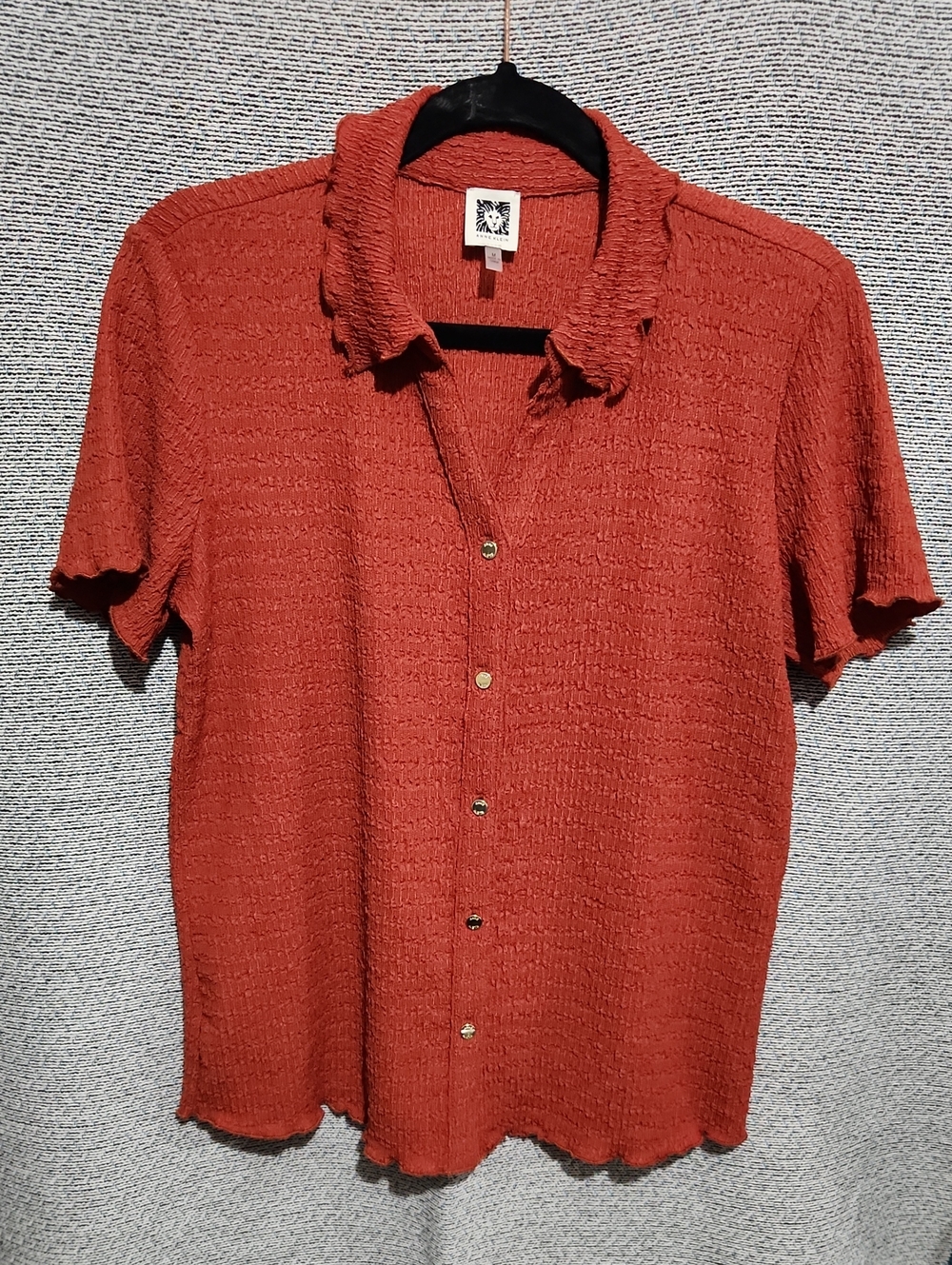 Anne Klein Rust-Textured Short Sleeve Button Front Shirt